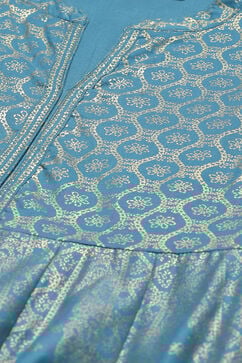 Blue Cotton Flared Fusion Printed Kurta Dress image number 1