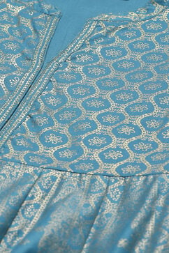 Blue Cotton Flared Fusion Printed Kurta Dress image number 1