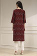 Maroon Cotton Ikat Straight Kurta image number 3