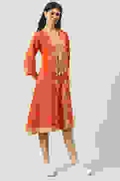 Red Cotton A-Line Printed Kurta Dress image number 3