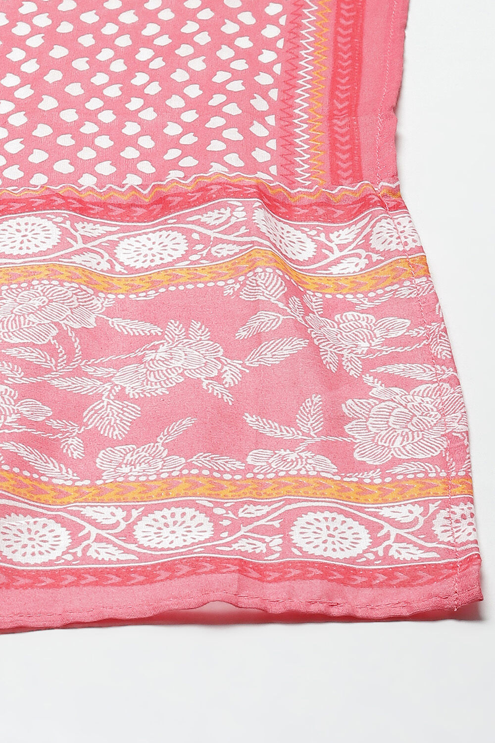 Coral Red Cotton Anarkali Kurta Churidar Suit Set image number 3