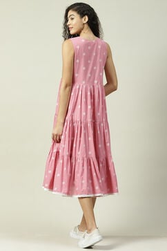 Pink Cotton Flared Printed Dress image number 4