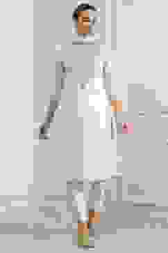 Off-White Cotton Printed Straight Suit Set image number 6