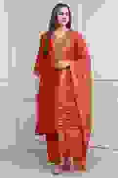 Red Viscose Rayon Straight Suit Set image number 0