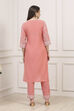 Sea Green Cotton Straight Kurta Pants Suit Set image number 4