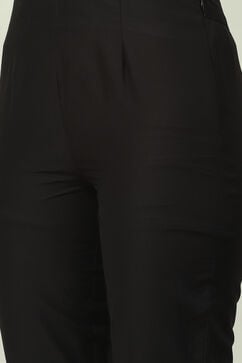 Black Art Silk Straight Kurta Slim Pants Suit Set image number 2