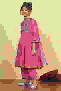 Pink Cotton Solid Tiered Suit Set image number 3