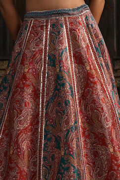 Turquoise Hand Embroidered Flared Lehenga Set image number 2