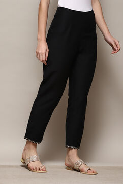 Black Polyester Slim Yarndyed Pants image number 3