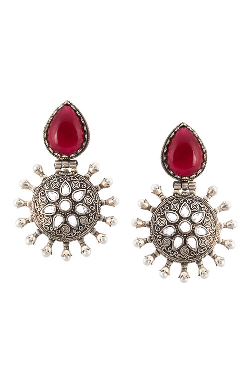Oxidized And Maroon Earrings image number 2
