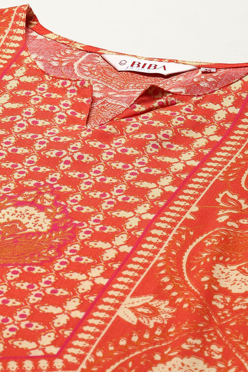 Orange LIVA Straight Printed Kurta image number 1