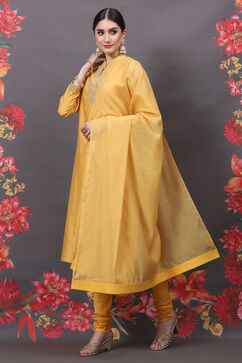 Rohit Bal Yellow Cotton Silk Straight Embroidered Suit Set image number 5