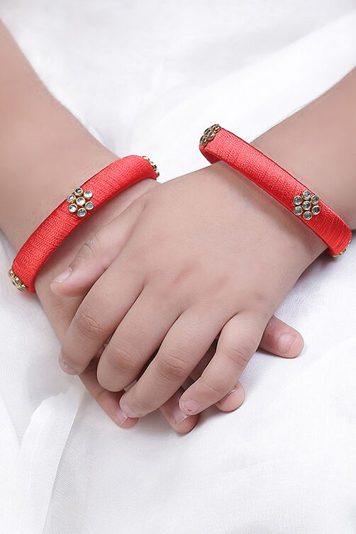 Red Plastic & Thread Bangles image number 3