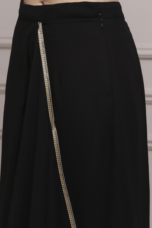 Black Art Silk Pre-draped Saree image number 2