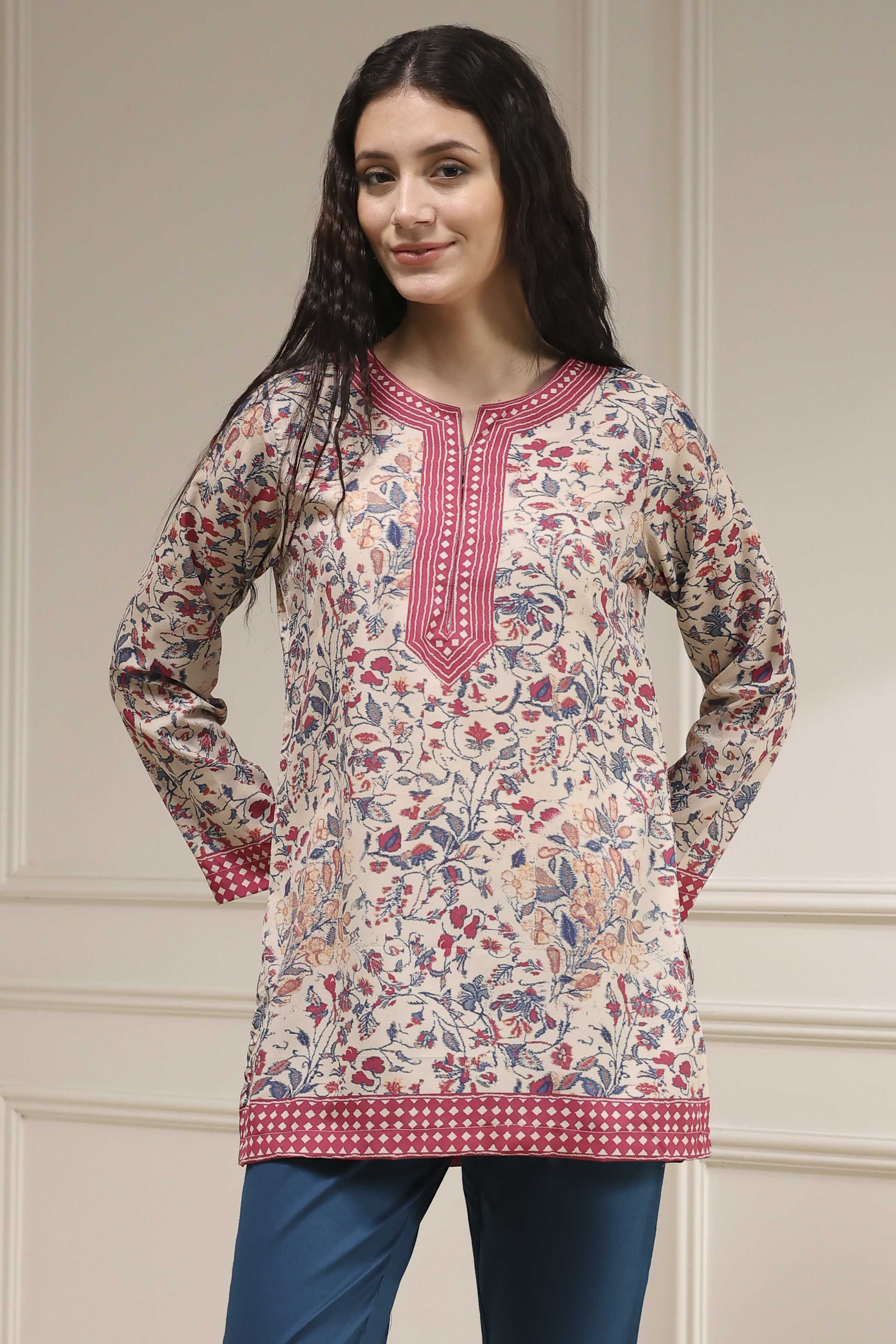 Beige Polyester Straight Printed Top image number 5