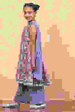 Lavender Pure Cotton Floral Printed Tiered Suit Set image number 3