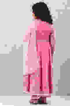 Pink Viscose Anarkali Straight Kurta Palazzo Suit Set image number 4