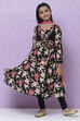 Black Cotton Girls Anarkali Kurta Churidar Suit Set