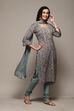 Sea Green Cotton Handloom Unstitched Suit Set image number 7