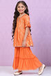 Orange Rayon Flared Printed Kurta Set image number 3