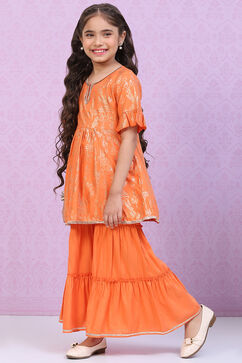 Orange Rayon Flared Printed Kurta Set image number 3