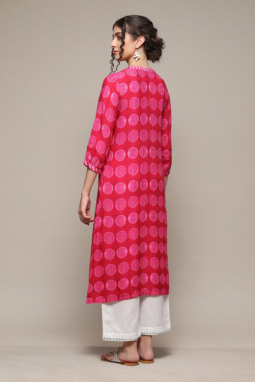 Hot Pink LIVA Straight Printed Kurta image number 5