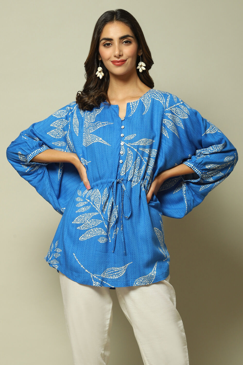 Blue LIVA Straight Printed Top image number 1
