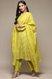 Florescent Green Cotton Blend Layered Kurta Palazzo Suit Set