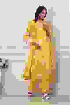 Yellow Floral Printed Straight Suit Set image number 5