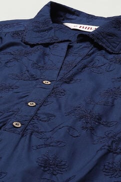 Indigo Cotton Embroidered Straight Short Kurta image number 1