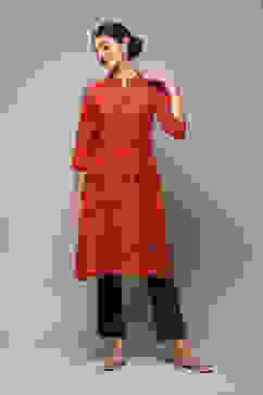 Maroon Cotton Flared 3 Piece Set image number 0