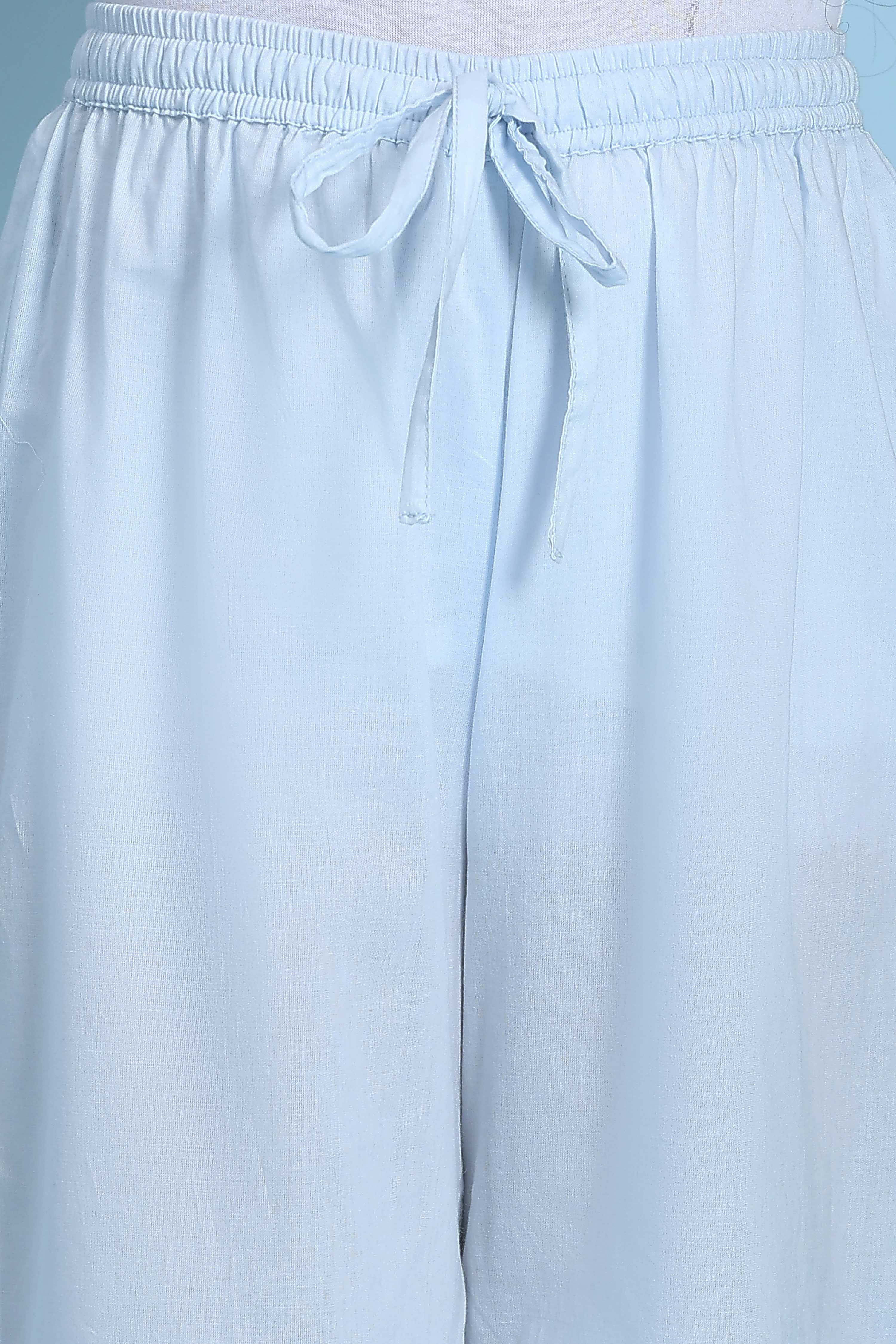 Blue Cotton Printed Anarkali Suit Set image number 2