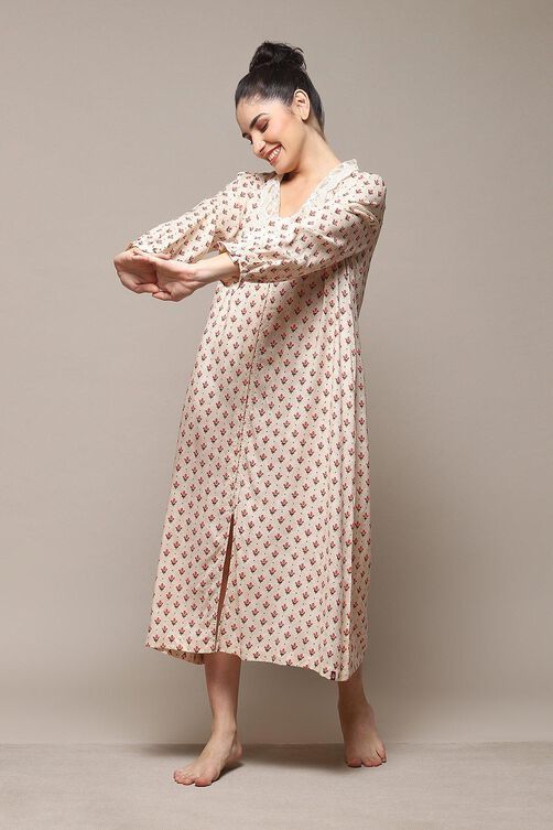 Off White Rayon Printed Sleepwear image number 0