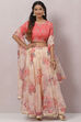 Coral Cream Poly Cotton Lehenga Set