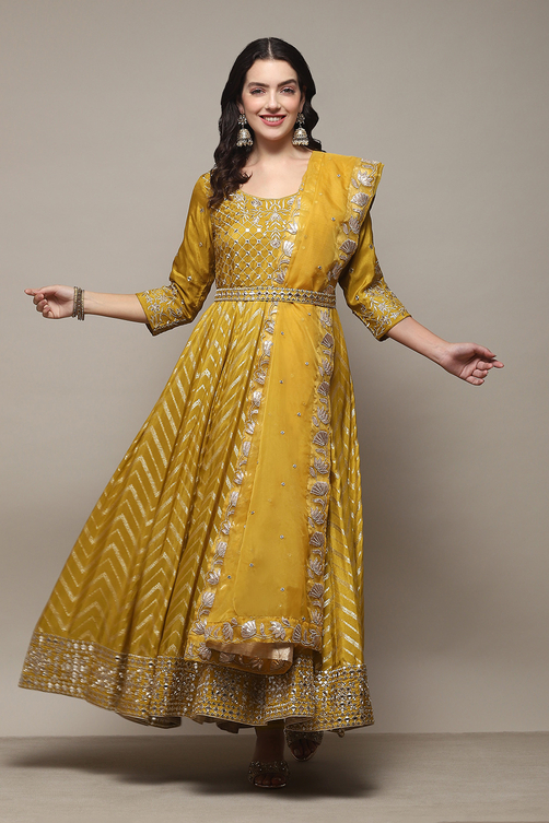 Powder Blue Jersey Anarkali Kurta Churidar Suit Set image number 0