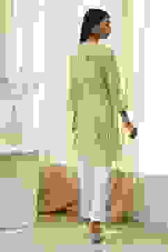 Lime Green Printed Straight Short Kurta image number 3