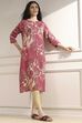 Onion Pink Cotton Printed Straight Kurta