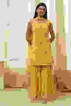 Ochre Yellow Embroidered Straight Suit Set image number 6