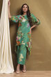 Green Modal Floral Printed Asymmetric Kurta Set image number 0