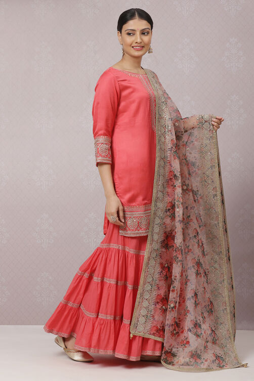 Coral Viscose Straight Kurta Garara Suit Set image number 6