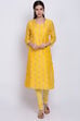 Yellow Poly Cotton A-Line Embroidered Kurta image number 0