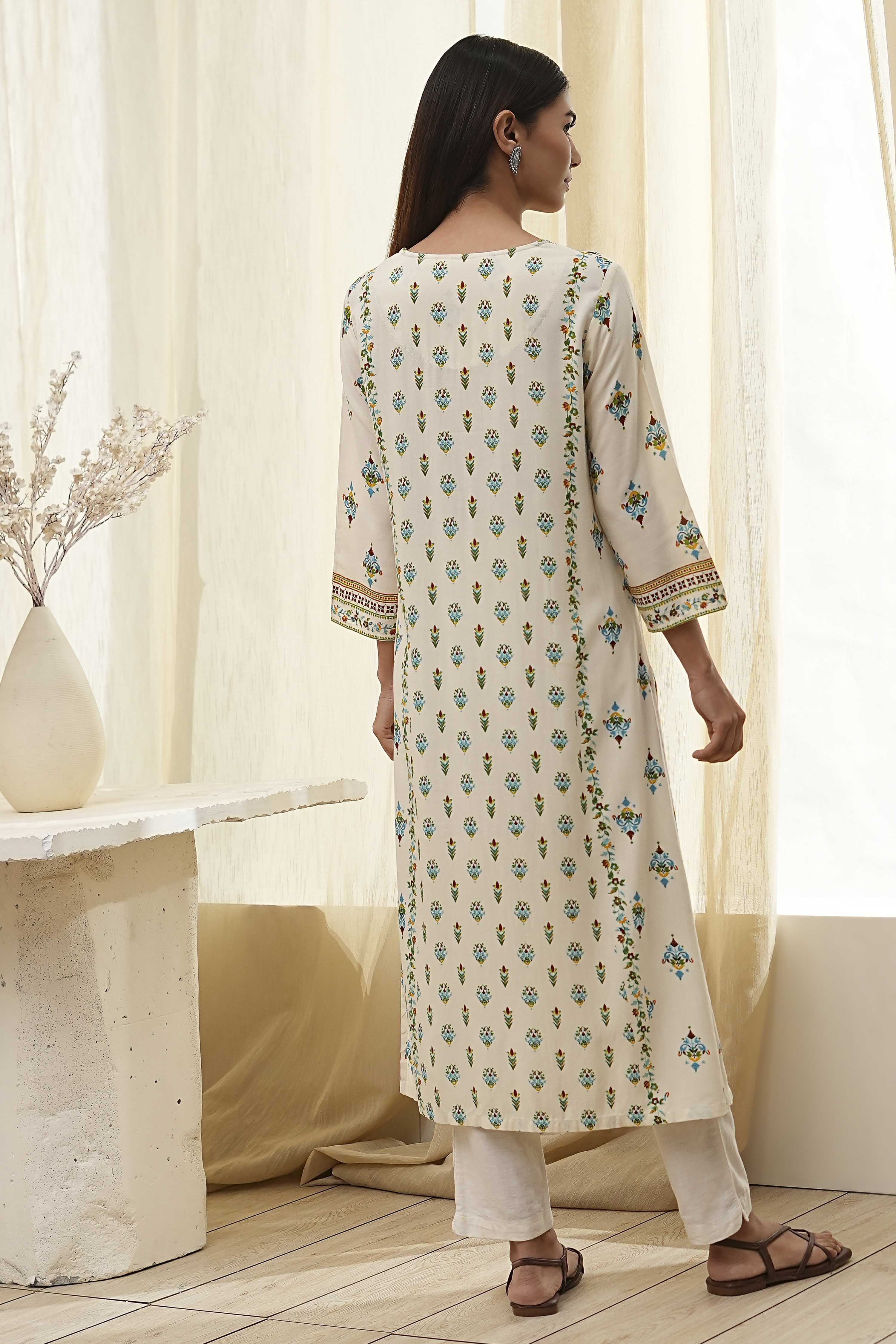 Red Printed Straight Kurta image number 3