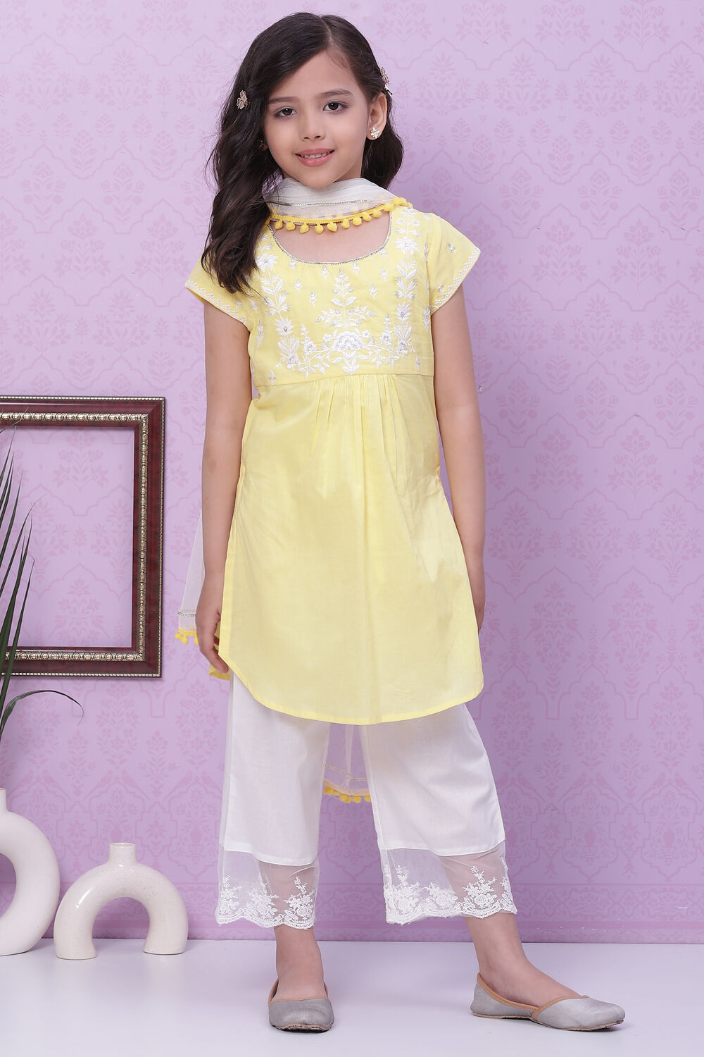Yellow Cotton Straight Straight Kurta Palazzo Suit Set image number 0