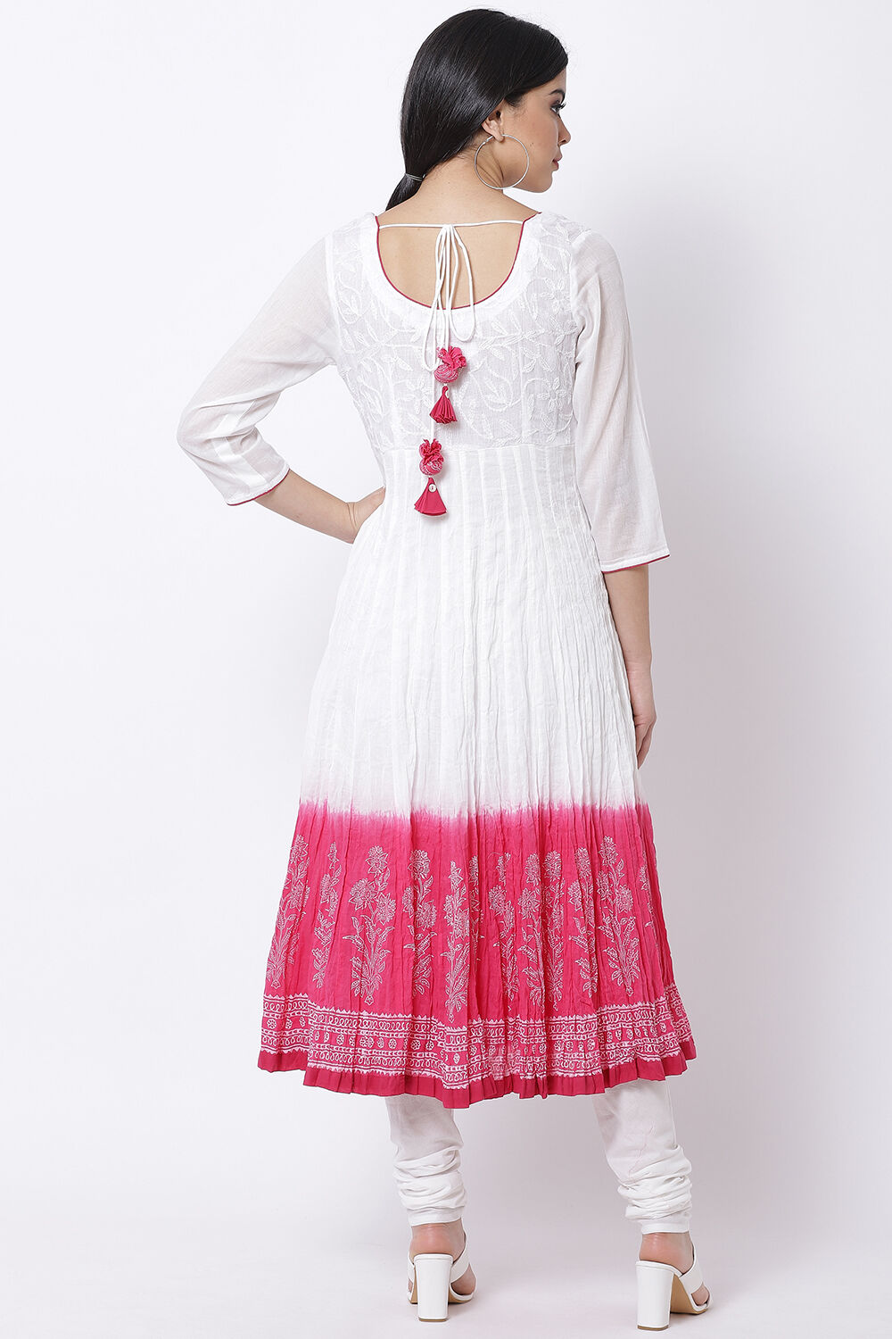 White And Blue Cotton Anarkali Kurta Churidar Suit Set image number 5