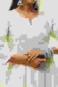 Off-White Cotton Embroidered Flared Suit Set image number 1