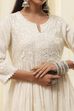 Off-White Cotton Embroidered Flared Suit Set image number 1