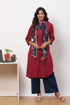 Blue Straight Rayon And Cotton Flax Fusion Wear 3 Piece Set image number 0