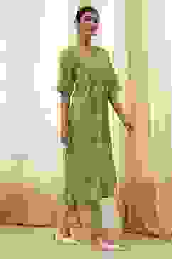 Lime Green and Beige Printed Straight Kurta Set image number 5