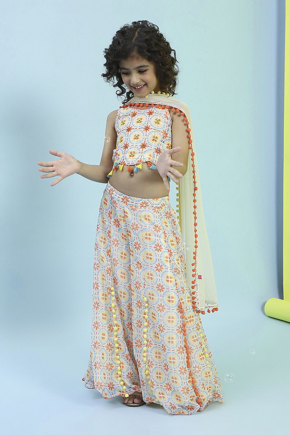 Multi-Colored Printed Blouse & Palazzo Set image number 6