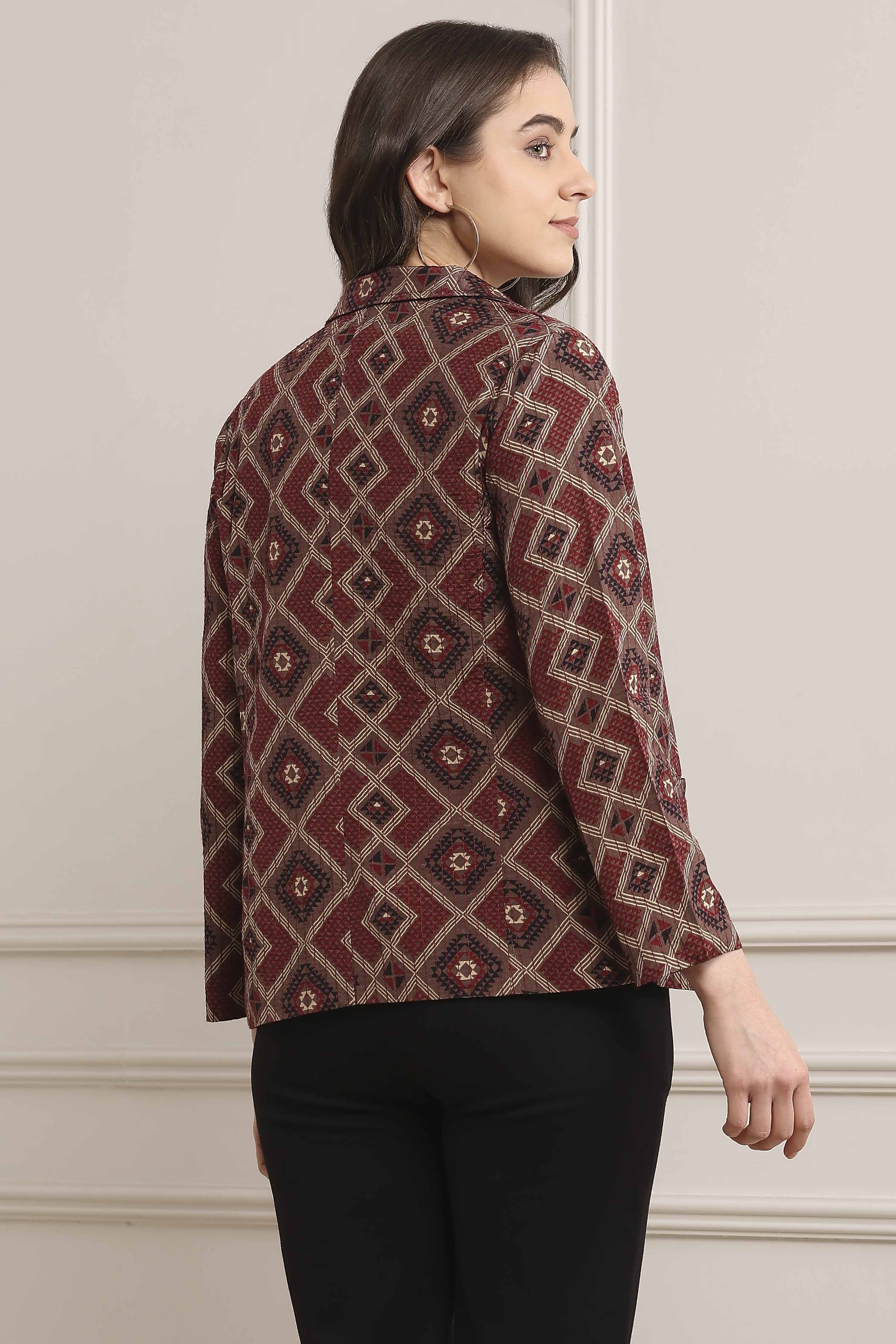 Black Viscose Straight Printed Jacket image number 3